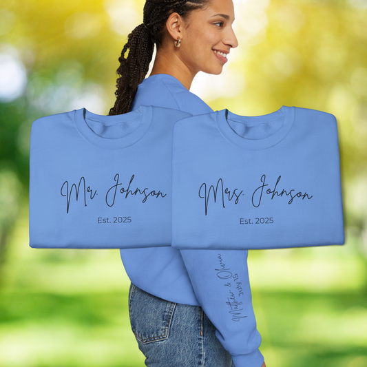 Personalized Mr. or Mrs. Sweatshirt – Custom Last Name & Wedding Date Crewneck