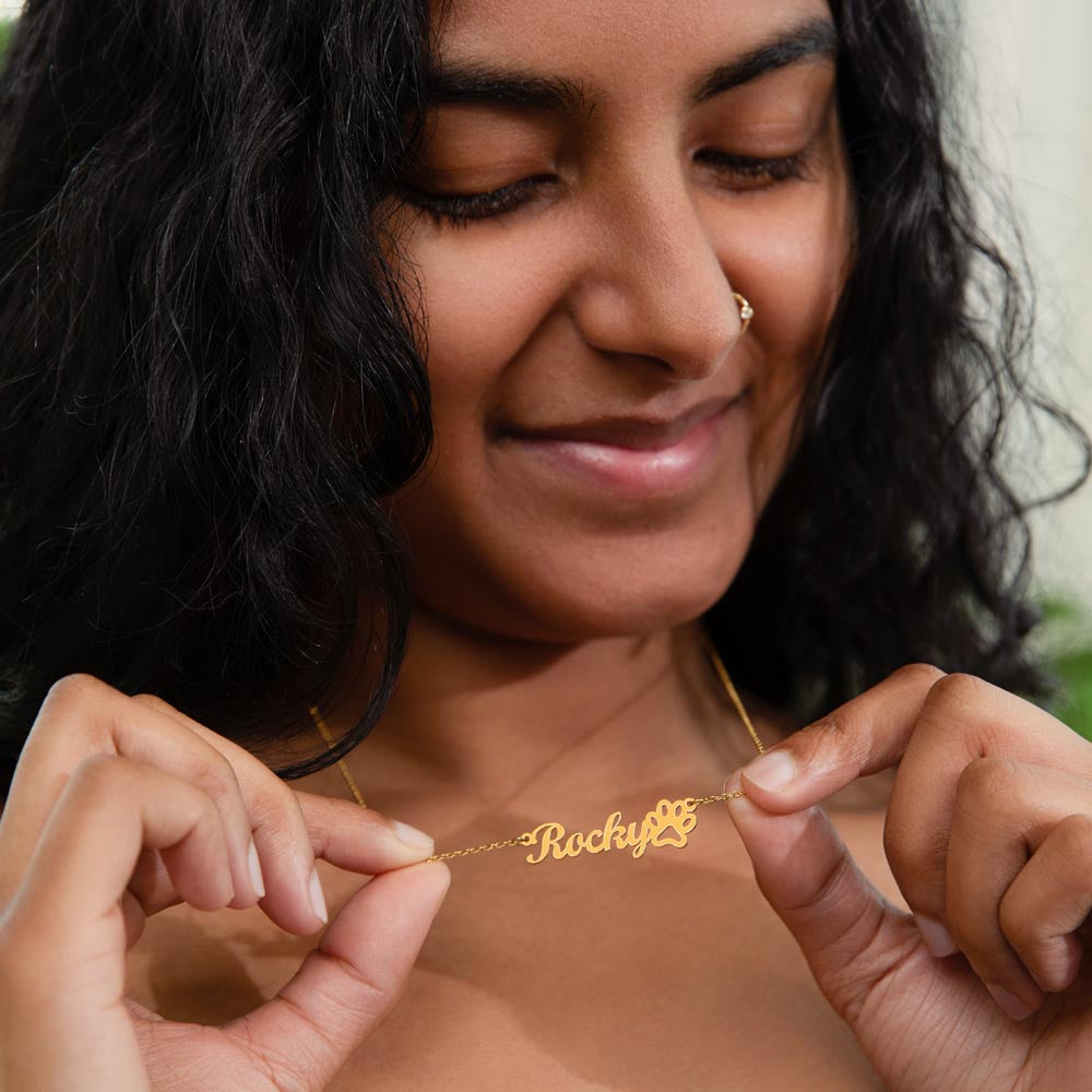 Custom Name Necklace w/Paw Print