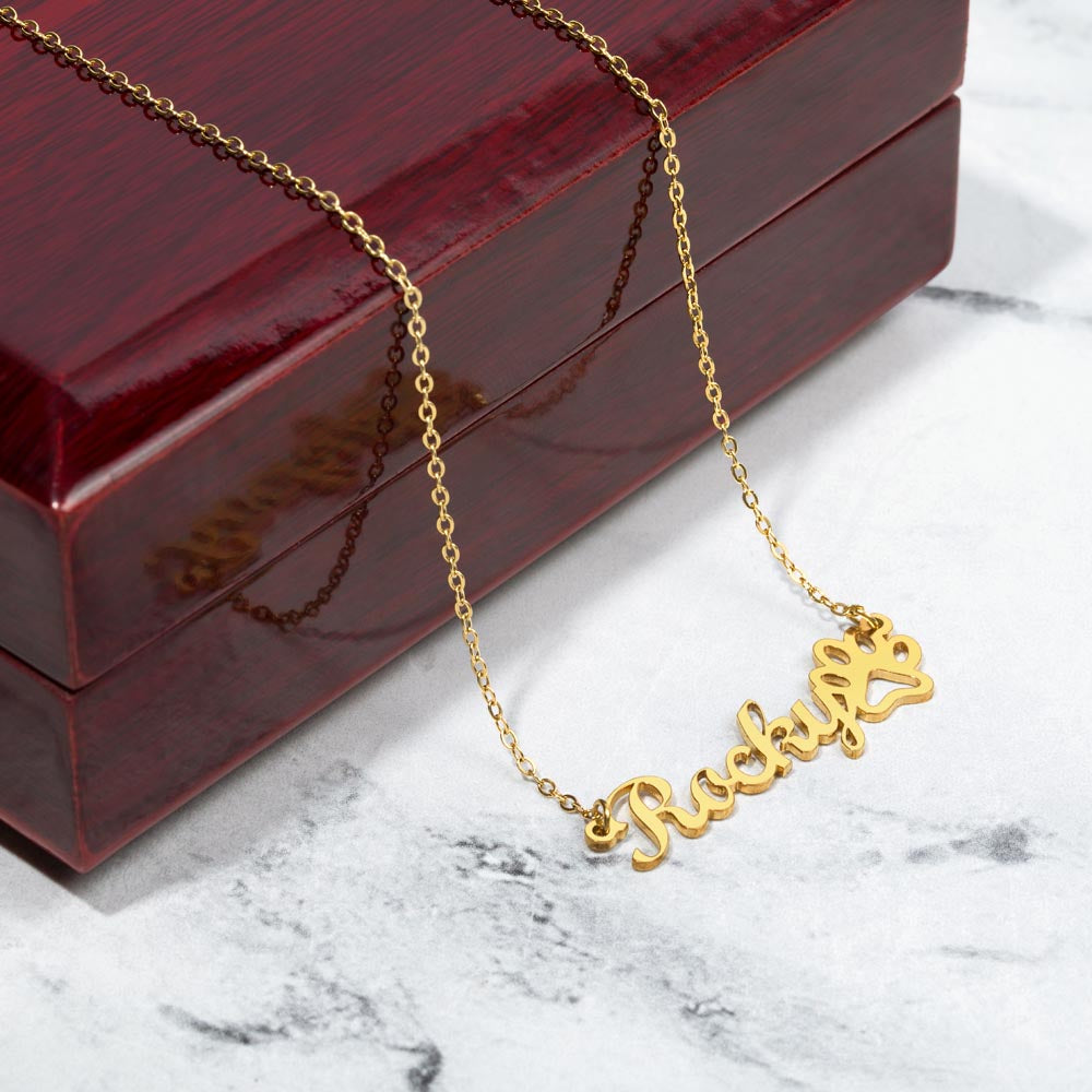 Custom Name Necklace w/Paw Print