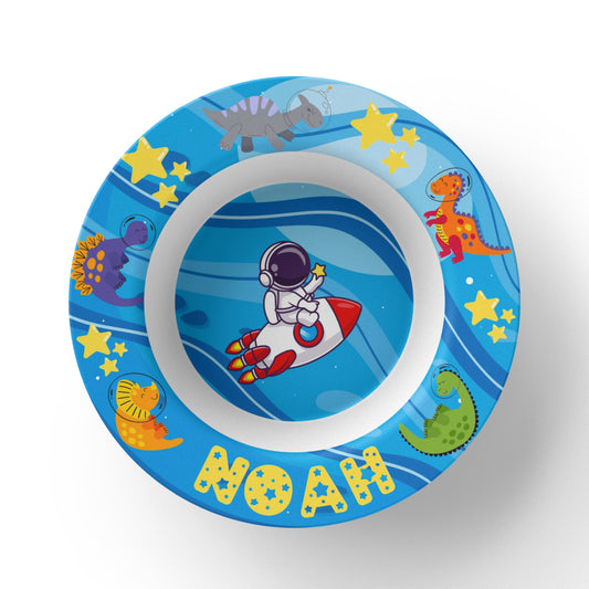 Personalized Space & Dinosaur Kids Bowl - Custom Name Bowl