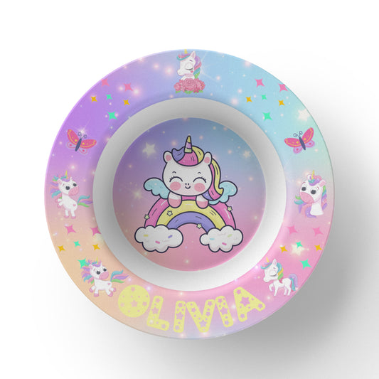 Personalized Unicorn Kids Bowl - Custom Name Bowl