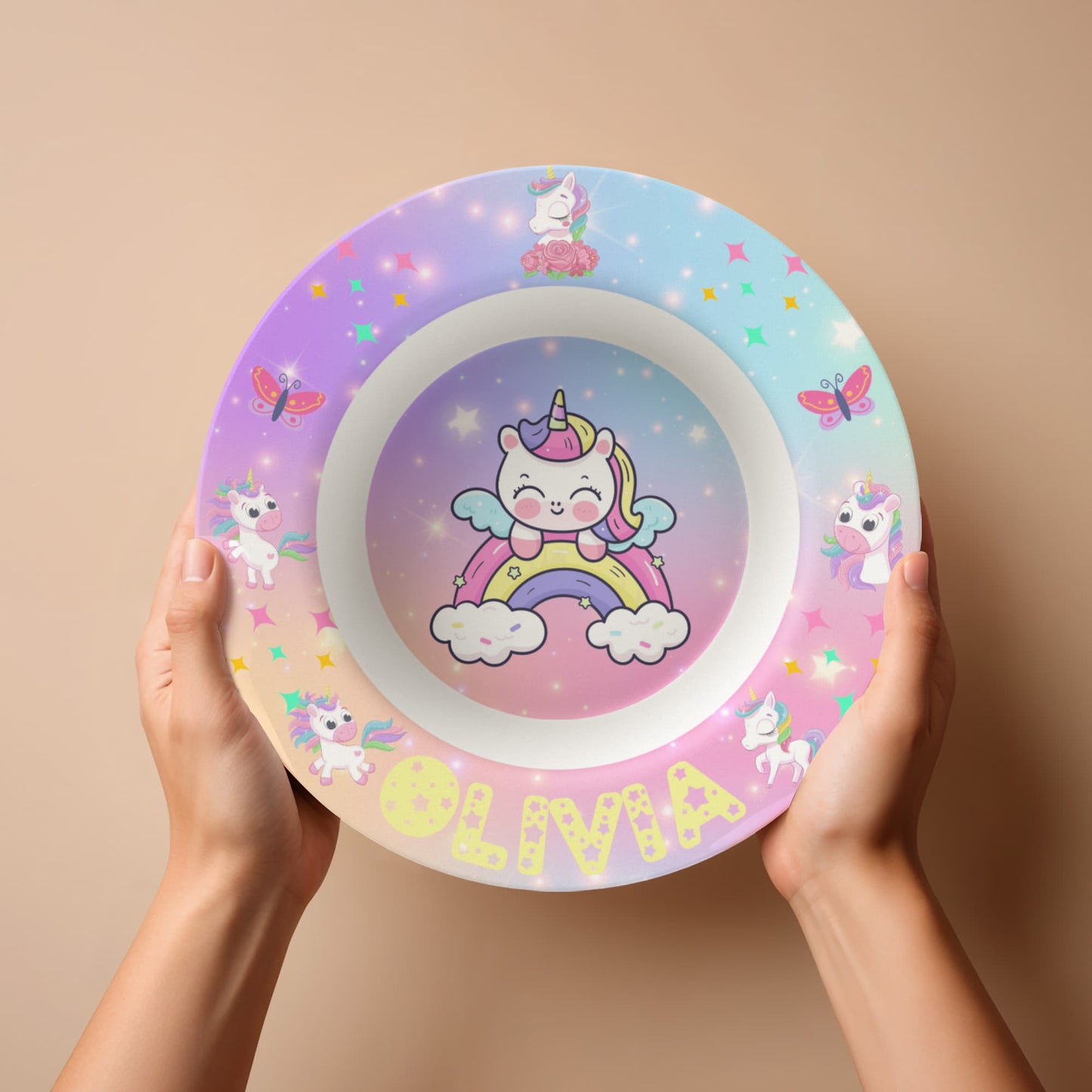 Personalized Unicorn Kids Bowl - Custom Name Bowl